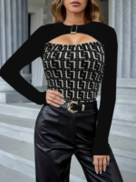 Kadın Uzun Kollu Bisiklet Yaka Göğüs Dekolte Ve Toka Detay Dalgıç Bluz - Görsel 3