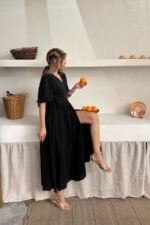 Siyah Müslin Uzun Elbise - Görsel 4