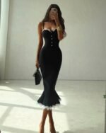 Kadın Güpür Dantel Detaylı Gizli Fermuarlı Midi Boy Elbise - Görsel 5