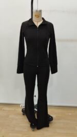 Kadın Uzun Kollu önden Fermuarlı Kısa Dalgıç Bluz Ve Pantolon Ikili Takım - Görsel 7