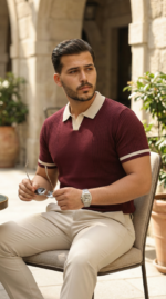 Erkek Renkli Yakalı File Desenli Kısa Kollu Tişört - Görsel 3