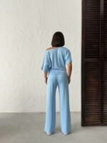 Kadın İsa Kollu Kayık Yaka Bluz Ve Pantolon Misal Kumaş Ikili Takım - Görsel 3