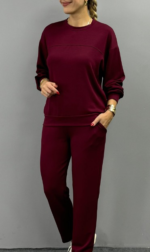 Kadın Uzun Kollu Bisiklet Yaka Viskon Iki Iplik Bluz Ve Pantolon Ikili Takım - Görsel 6