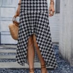 Kadın Yüksek Bel çiçek Desenli önü Asimetrik Detaylı Uzun Süprem Etek