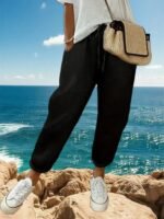 Kadın Yüksek Bel Lastikli Belde Bağcık Detaylı Aerobin Pantolon - Görsel 4