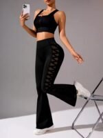 Kadın Yüksek Bel Yanları çapraz Tül Detaylı Dalgıç Tayt - Görsel 2