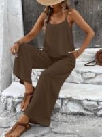 Kadın Ip Askılı Yuvarlak Yakalı Aerobin Kısa Bluz Ve Pantolon Ikili Takım - Görsel 2