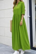 Kadın Truvakar Kollu V Yakalı Yırtmaçlı Uzun Aerobin Elbise - Görsel 2