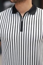 Erkek çizgili Fermuar Yakalı Kısa Kollu Tişört - Görsel 3