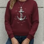 Kadın Uzun Kollu Bisiklet Yaka Desenli Viskon Iki Iplik Bluz