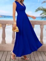 Kadın Askılı V Yakalı Bel Korsaj Detaylı Uzun Ithal Krep Elbise - Görsel 2