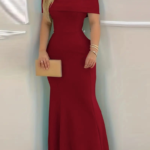 Kadın Kısa Kollu Madonna Yaka Belden Oturtmalı Uzun Ithal Krep Elbise