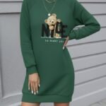 Kadın Uzun Kollu Bisiklet Yaka Ayı Desenli Viskon Iki Iplik Elbise