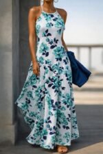 Kadın Omuzlardan Açık Ip Askılı Desenli Uzun Süprem Elbise