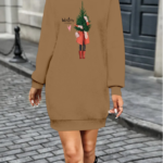 Kadın Uzun Kollu Bisiklet Yaka Desenli Kısa Viskon Iki Iplik Elbise