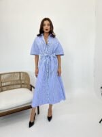 5318 ELBİSE-MAVİ BEYAZ ÇİZGİLİ - Görsel 2