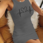 Ritim Kalp Baskılı Sıfır Kol Kaşkorse Elbise