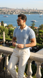 Erkek Desenli Kısa Kollu Triko Tişört - %100 Pamuk Akrilik - Görsel 5