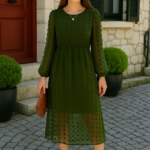 Kadın Uzun Kollu Astar Detay Fırsat ürün Ponpon şifon Elbise