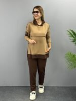 Kadın Kahve Kapşonlu Etek Ucu Detay Arma Ters Dikiş Gorunumlu Ikili Takım - Görsel 7