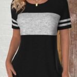 Kadın Kısa Kollu Bisiklet Yaka çift Renkli Viskon Bluz