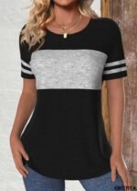 Kadın Kısa Kollu Bisiklet Yaka çift Renkli Viskon Bluz