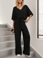 Kadın Kısa Kollu V Yakalı Viskon Bluz Ve Pantolon Ikili Takım