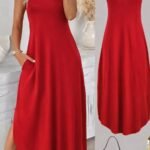 Kadın Ip Askılı Yuvarlak Yakalı Cepli Uzun Viskon Elbise