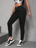 Kadın Yüksek Bel önden Düğmeli Dar Kesim Kot Pantolon - Görsel 10