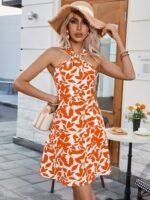 Kadın Boyundan çapraz Askı Damla Detaylı Omuzlardan Açık Desenli Kısa Süprem Elbise - Görsel 4