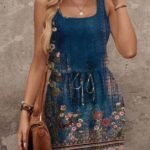 Kadın Askılı Yuvarlak Yakalı Beli Kusaklı çiçek Desenli Kısa Süprem Elbise