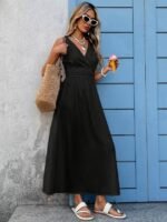 Kadın Askılı Kruvaze Yakalı Belden Dantelli Uzun Bürümcük Elbise - Görsel 3