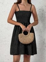 Kadın Ip Askılı Gipeli Desenli Kısa Süprem Elbise - Görsel 3