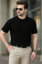 Erkek Kısa Kollu Bisiklet Yaka Triko Tişört