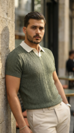 Erkek Desenli Kısa Kollu Triko Tişört - %100 Pamuk Akrilik - Görsel 3