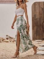 Kadın Ip Askılı Yuvarlak Yaka Kısa Viskon Bluz Ve Desenli Yırtmaçlı Süprem Etek Ikili Takım - Görsel 3