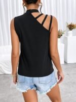 Kadın Omuzdan şerit Detaylı Yarı Balıkçı Yaka Viskon Bluz - Görsel 6