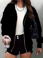 Kadın Uzun Kollu Kapşonlu Fermuarlı önden Cep Detaylı şardonlu Iki Iplik Ceket - Görsel 4