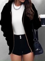 Kadın Uzun Kollu Kapşonlu Fermuarlı önden Cep Detaylı şardonlu Iki Iplik Ceket - Görsel 5