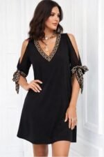 Kadın Kısa Kollu V Yakalı Kısa Sandy Elbise - Görsel 4