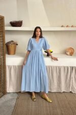 Bebe Mavi Müslin Uzun Elbise - Görsel 4