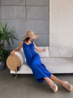 Kadın çan Dokuma Kumaş V Yaka Asimetrik Kesim Elbise - Görsel 2