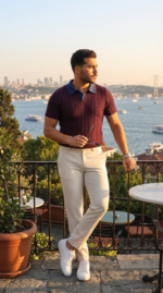 Erkek Desenli Kısa Kollu Triko Tişört - %100 Pamuk Akrilik - Görsel 3