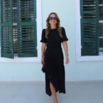 Kadın Kısa Kollu Bisiklet Yakalı Yandan Yırtmaçlı Büzgülü Janjan Krep Elbise