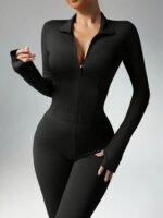 Kadın Uzun Kollu önden Fermuarlı Kısa Dalgıç Bluz Ve Pantolon Ikili Takım - Görsel 2