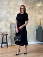 Kadın Kısa Kollu Bisiklet Yaka Midi Viskon Iki Iplik Elbise - Görsel 5