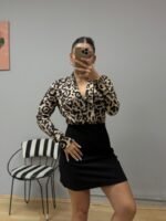 Kadın Uzun Kollu Kruvaze Yakalı üst Dalgıç Alt Ithal Krep Mini Elbise - Görsel 3