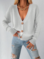 Kadın Uzun Kollu Düğme Detay Triko Bluz - Görsel 3