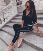 Kadın Uzun Kollu V Yaka Yakası Ve Kol Ağzı şerit Detay Kadife Takım - Görsel 3