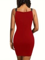 Kadın Askılı Derin V Yakalı Kuş Gözü Detaylı Janjan Krep Elbise - Görsel 2